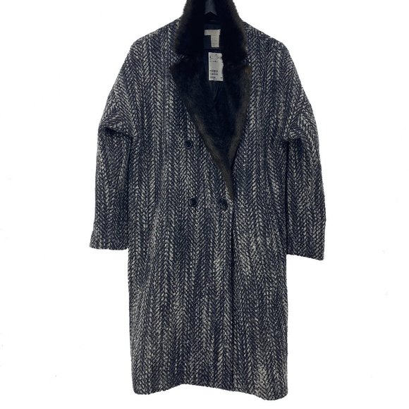 H&M Faux Fur Wool Blend Double Breasted Coat NWT